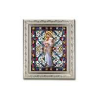 8.25" x 10.25" Silver Ornate Frame with a 6" x 8" Divine Innocence Textured Glass Artwork
