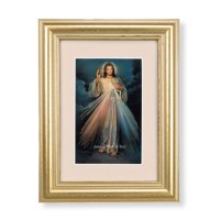 5 1/4" x 6 3/4" Gold Leaf Frame-Cream Matte with a 2 1/2" x 3 3/4" Divine Mercy Print