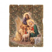 11 1/4" x 14" Nativity with Angel Large Vintage Wooden Plaque with Hanger