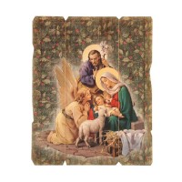 11 1/4" x 14" Nativity with Angel Large Vintage Wooden Plaque with Hanger