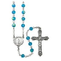 6mm Aqua Crystal Aurora Borealis Rosary with a Deluxe Center and Crucifix in Grey Velvet Box 6mm Aqua Crystal Aurora Borealis Rosary with a Deluxe Center and Crucifix in Grey Velvet Box