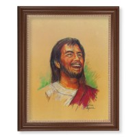 13 1/2" x 16 9/16" Walnut Finished Frame with 11" x 14" Segura: Laughing Jesus Textured Art