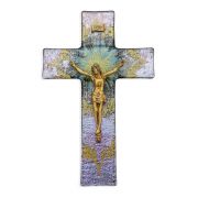 10" Purple and Gold Burst Glass Crucifix with Museum Gold Tone Corpus