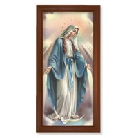 17 1/4" x 33 1/4" Walnut Finished Beveled Frame with 14" x 30" Our Lady of Grace Textured Art