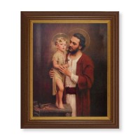 10 1/2" x 12 1/2" Walnut Finish Beveled Frame with 8" x 10" Chambers: St. Joseph with Jesus Textured Art