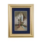 5 1/4" x 6 3/4" Gold Leaf Frame-Navy Blue Matte with a 2 1/2" x 3 3/4" Our Lady of Lourdes Print