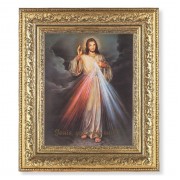 12 1/2" x 14 1/2" Ornate Gold Leaf Antique Frame with 8" x 10" Gold Spanish Divine Mercy Print