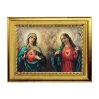 6 3/4" X 8 3/4" Gold Leaf Finish Frame with 5" X 7" The Angelic Sacred Hearts Textured Art