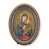 5 1/2" x 7 1/2" Oval Gold-Leaf Frame with a Our Lady of Perpetual Help Print