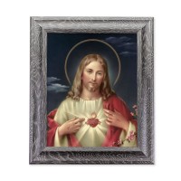 10 1/2" x 12 1/2" Grey Oak Finish Frame with an 8" x 10" Sacred Heart of Jesus Print