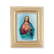 3 3/4" x 4 1/2" Gold Frame with a Sacred Heart Print