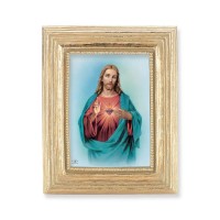 3 3/4" x 4 1/2" Gold Frame with a Sacred Heart Print