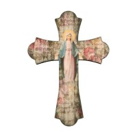 Our Lady of Grace 10" Laser Cut Wood Vintage Cross