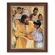 13 1/2" x 16 9/16" Walnut Finished Frame with 11" x 14" Hook: Christ with Children Textured Art