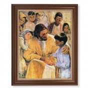 13 1/2" x 16 9/16" Walnut Finished Frame with 11" x 14" Hook: Christ with Children Textured Art