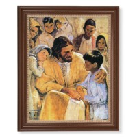 13 1/2" x 16 9/16" Walnut Finished Frame with 11" x 14" Hook: Christ with Children Textured Art