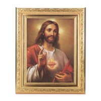 8 1/4" x 10 1/4" Gold Ornate Frame with a 6" x 8" La Fuente: Sacred Heart of Jesus Print