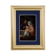 5 1/4" x 6 3/4" Gold Leaf Frame-Navy Blue Matte with a 2 1/2" x 3 3/4" Holy Family Print