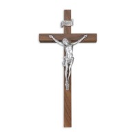 10" Walnut Wood Cross with a Fine Pewter Corpus 10" Walnut Wood Cross with a Fine Pewter Corpus