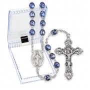 Cobalt Metallic Glass Fire Polished Bead Rosary, Boxed
