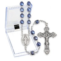 Cobalt Metallic Glass Fire Polished Bead Rosary, Boxed