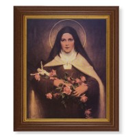 10 1/2" x 12 1/2" Walnut Finish Beveled Frame with 8" x 10" Saint Therese Textured Art