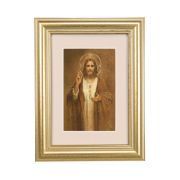 5 1/4" x 6 3/4" Gold Leaf Frame-Cream Matte with a 2 1/2" x 3 3/4" Simeone: Sacred Heart of Jesus Print