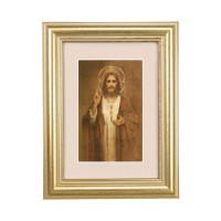 5 1/4" x 6 3/4" Gold Leaf Frame-Cream Matte with a 2 1/2" x 3 3/4" Simeone: Sacred Heart of Jesus Print 5 1/4" x 6 3/4" Gold Leaf Frame-Cream Matte with a 2 1/2" x 3 3/4" Simeone: Sacred Heart of Jesus Print