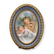 5 1/2" x 7 1/2" Oval Gold-Leaf Frame with a Guardian Angel with Lantern Print