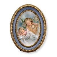 5 1/2" x 7 1/2" Oval Gold-Leaf Frame with a Guardian Angel with Lantern Print