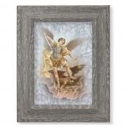 7 1/2" x 9 1/2" Grey Weathered Frame with St. Micahael Artwork on Wood Plaque