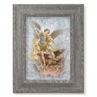 7 1/2" x 9 1/2" Grey Weathered Frame with St. Micahael Artwork on Wood Plaque