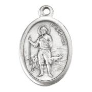 1" Oval Antiqued Silver Oxidized Saint Isidore Medal