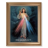 13 1/2" x 16 9/16" Gold Leaf Antique Finished Frame with 11" x 14" Divine Mercy Spanish Textured Art