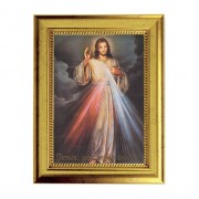 6 3/4" X 8 3/4" Gold Leaf Finish Frame with 5" X 7" Divine Mercy Spanish Textured Art