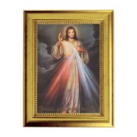 6 3/4" X 8 3/4" Gold Leaf Finish Frame with 5" X 7" Divine Mercy Spanish Textured Art