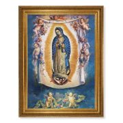23.5" x 31" Antique Gold Leaf Beveled Frame, Roping Detail with 19" x 27" Our Lady of Guadalupe with Angels Textured Art
