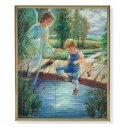 8" x 10" Gold Plaque Frame with a Blanc: Guardian Angel with Boy Print