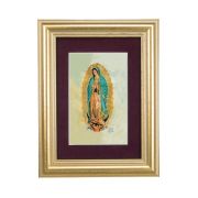 5 1/4" x 6 3/4" Gold Leaf Frame-Burgundy Matte with a 2 1/2" x 3 3/4" Our Lady of Guadalupe Print