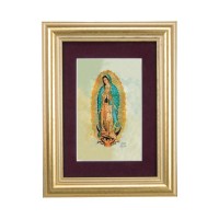 5 1/4" x 6 3/4" Gold Leaf Frame-Burgundy Matte with a 2 1/2" x 3 3/4" Our Lady of Guadalupe Print
