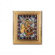 8 1/4" x 10 1/4" Gold Ornate Frame with a 6" x 8" Saint Michael Textured Glass Artwork