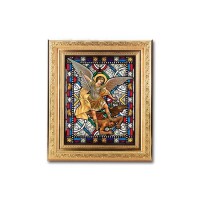 8 1/4" x 10 1/4" Gold Ornate Frame with a 6" x 8" Saint Michael Textured Glass Artwork