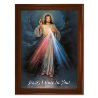 23.5" x 31" Walnut Finished Beveled Frame with 19" x 27" Divine Mercy Textured Art