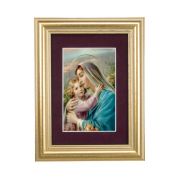 5 1/4" x 6 3/4" Gold Leaf Frame-Burgundy Matte with a 2 1/2" x 3 3/4" Madonna and Child Print