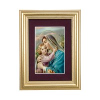 5 1/4" x 6 3/4" Gold Leaf Frame-Burgundy Matte with a 2 1/2" x 3 3/4" Madonna and Child Print