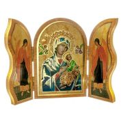 Our Lady of Perpetual Help Standing Natural Wood Triptych
