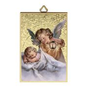 4" x 6" Gold Foil Guardian Angel with Lamp Mosaic Plaque