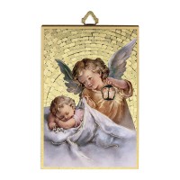 4" x 6" Gold Foil Guardian Angel with Lamp Mosaic Plaque 4" x 6" Gold Foil Guardian Angel with Lamp Mosaic Plaque