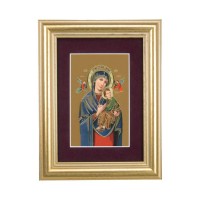 5 1/4" x 6 3/4" Gold Leaf Frame-Burgundy Matte with a 2 1/2" x 3 3/4" Our Lady of Perpetual Help Print