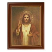 15 1/2" x 19 1/2" Walnut Finish Frame with Gold Accent and a 12" x 16" Chambers: Sacred Heart of Jesus Textured Art